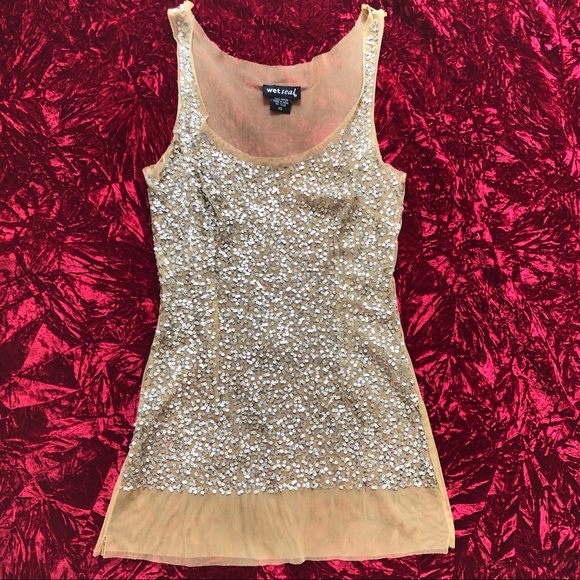 2For $20 Wet Seal Silver Sequin and Gold Mesh Tank - Picture 5 of 8